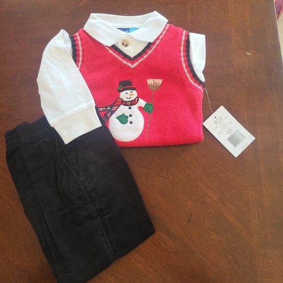 Great Guy Sweater Vest Set – Baby Boy, Snowman, Holiday Outfit, 12M, 3pc, NWT - Picture 7 of 8